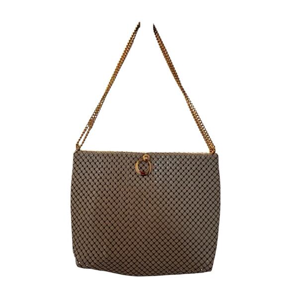 Vintage Signed Whiting Davis Cream Enamel Purse Evening Bag Doorknocker Accent - Picture 4 of 9